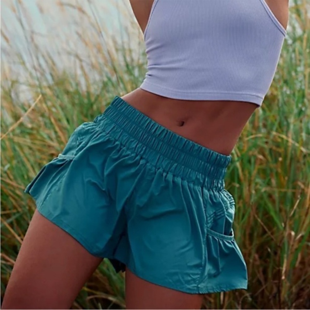 Free People Movement Get Your Flirt On Shorts Teal Hydro Large